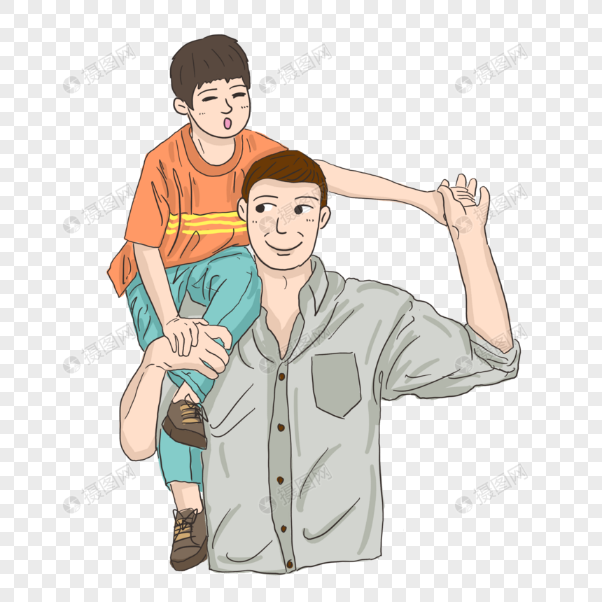 卡通简约人物坐在父亲肩头元素