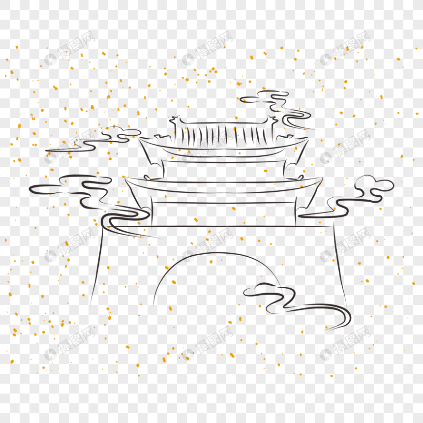 中国风手绘古城免抠png