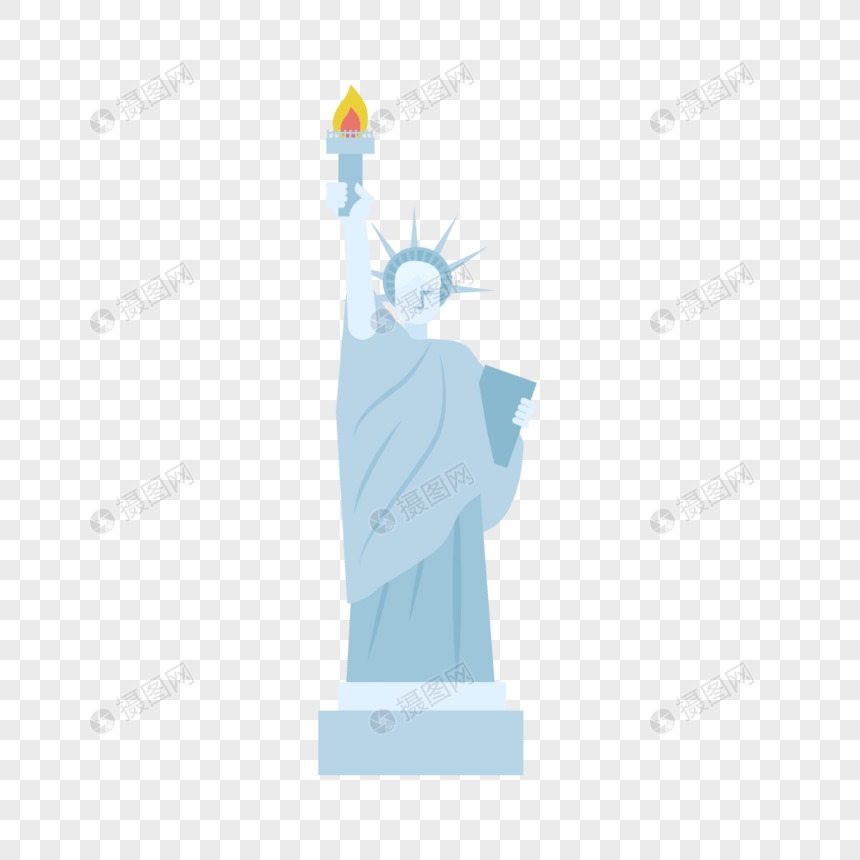 旅游景点美国自由女神像矢量扁平素材图片