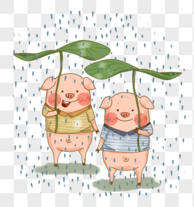 原创夏天下雨荷叶插画PNG图片