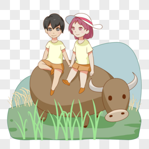 坐在牛背上上的情侣图片