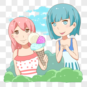 吃冰激凌的女孩夏日高清图片素材