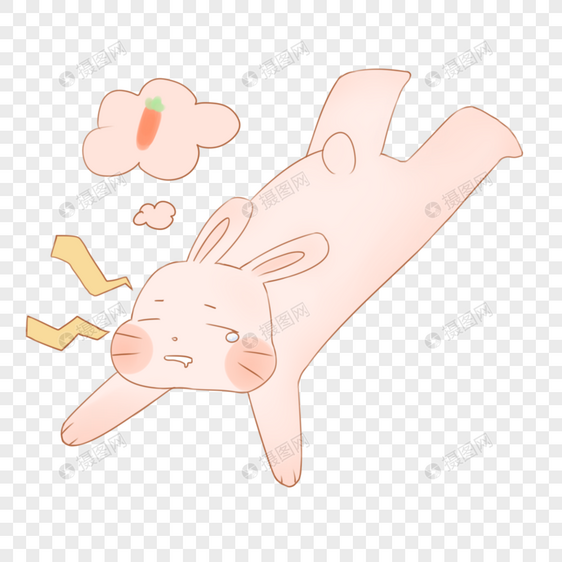 卡通手绘梦见胡萝卜流口水的可爱小兔子图片