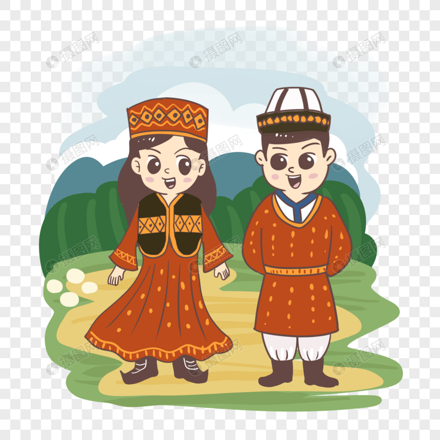 免抠元素 手绘/卡通元素 哈萨克族.psd