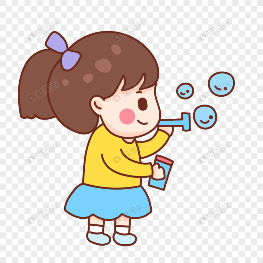 吹泡泡的小女孩