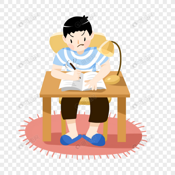 卡通手绘男孩灯下奋笔疾书