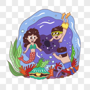 看世界背景潜水看海底生物的孩子素材