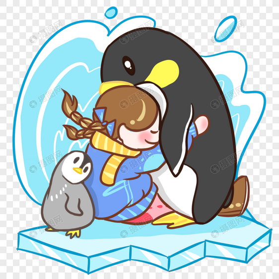 抱着企鹅的女孩图片