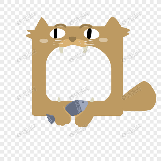 手绘猫猫吃鱼边框图片