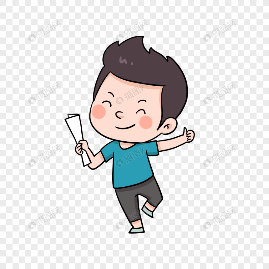 卡通蓝色休闲装男孩毕业插图