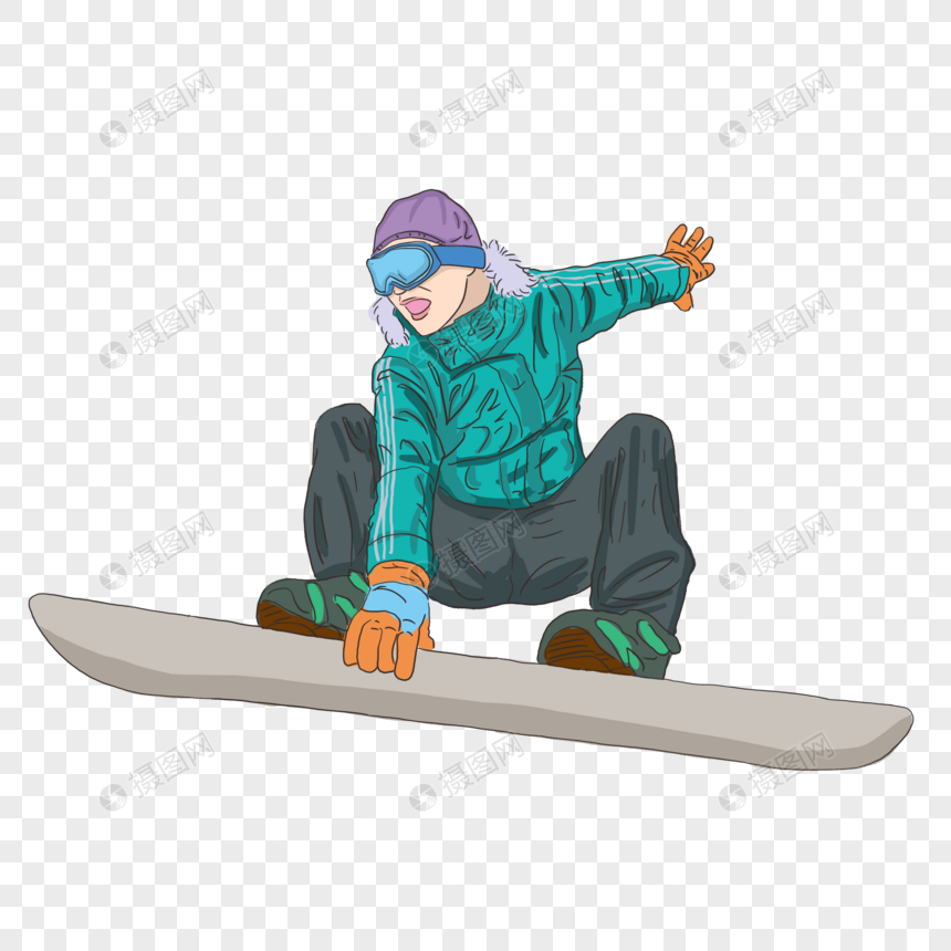 卡通简约人物滑雪运动元素
