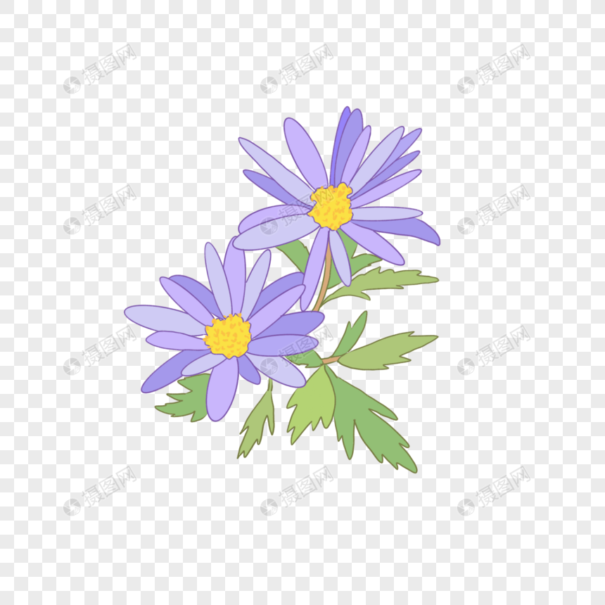 世界环境日清新紫色菊花花卉手绘卡通装饰图案
