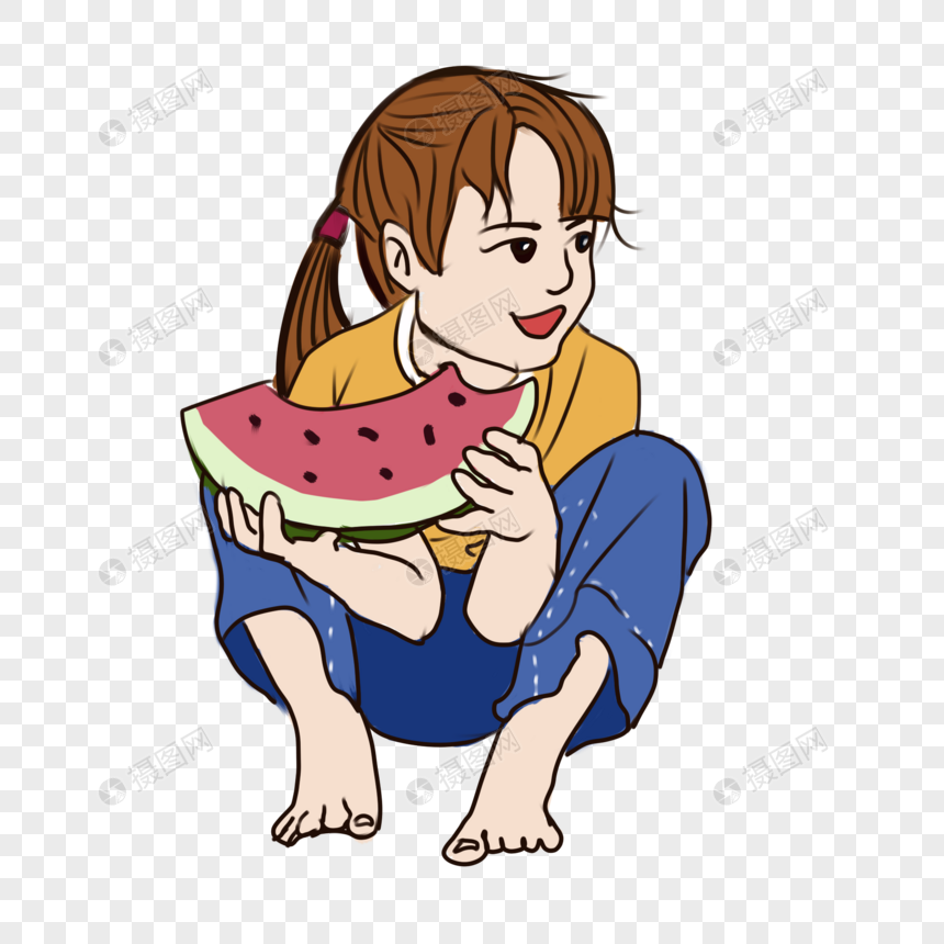 吃西瓜的女孩子图片