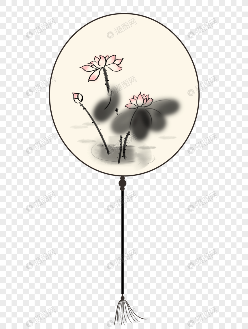 手绘古风荷花扇子