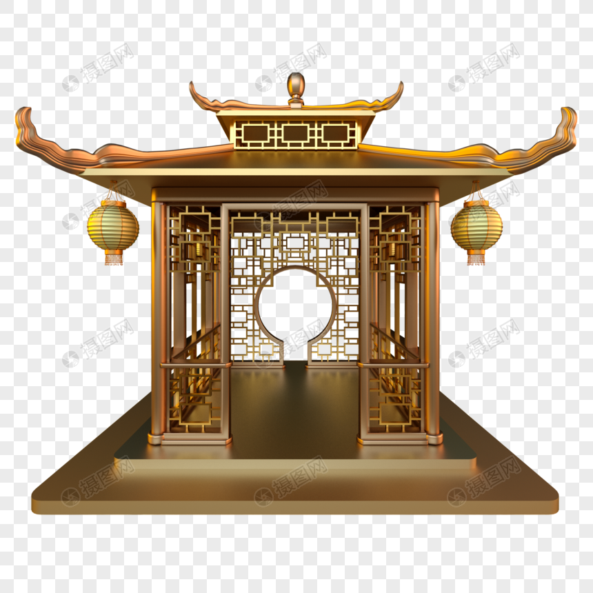 建筑中式古代凉亭金色金属古铜历史元素素材下载-正版素材401359735