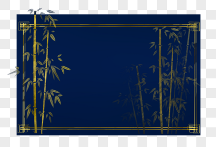 金色的竹子边框蓝色背景图片