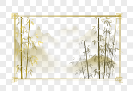 古风金色的竹子和山水边框图片
