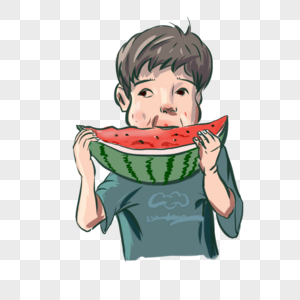 手绘卡通夏季美食水果吃瓜小孩开心元素图案图片