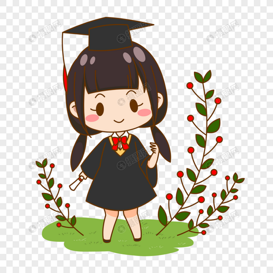 毕业季卡通学生穿学士服女孩图片