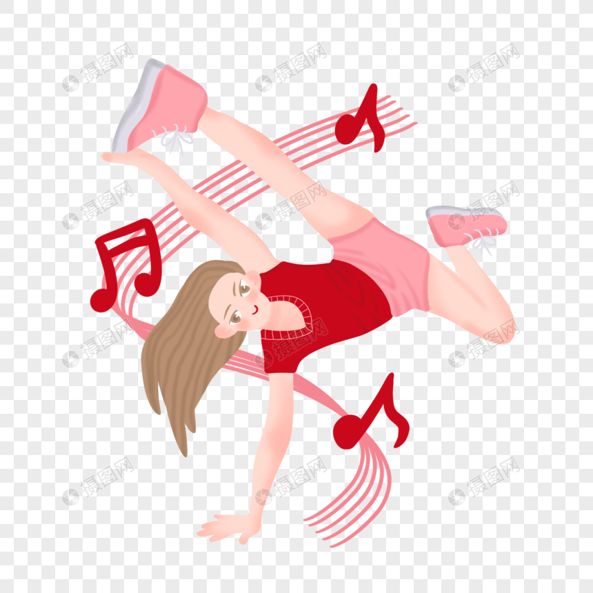免抠元素 手绘/卡通元素 跳街舞的女生.psd