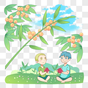 果树下吃西瓜的孩子图片