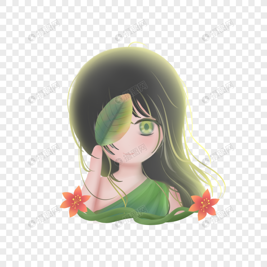 免抠元素 手绘/卡通元素 遮眼睛的女孩.psd