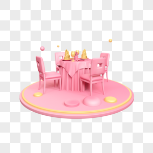 立体粉色桌椅舞台图片