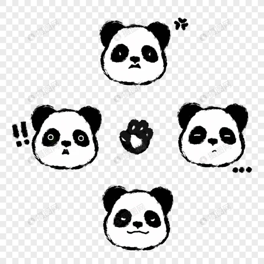 中国风卡通熊猫毛笔表情包萌爪子图片