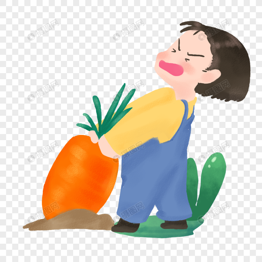 免抠元素 手绘/卡通元素 儿童节拔萝卜.