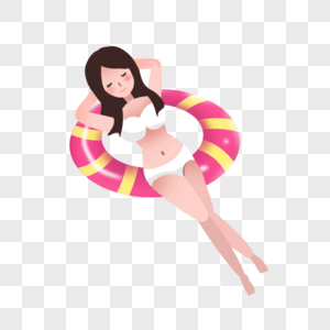 躺在游泳圈中的女孩夏天高清图片素材