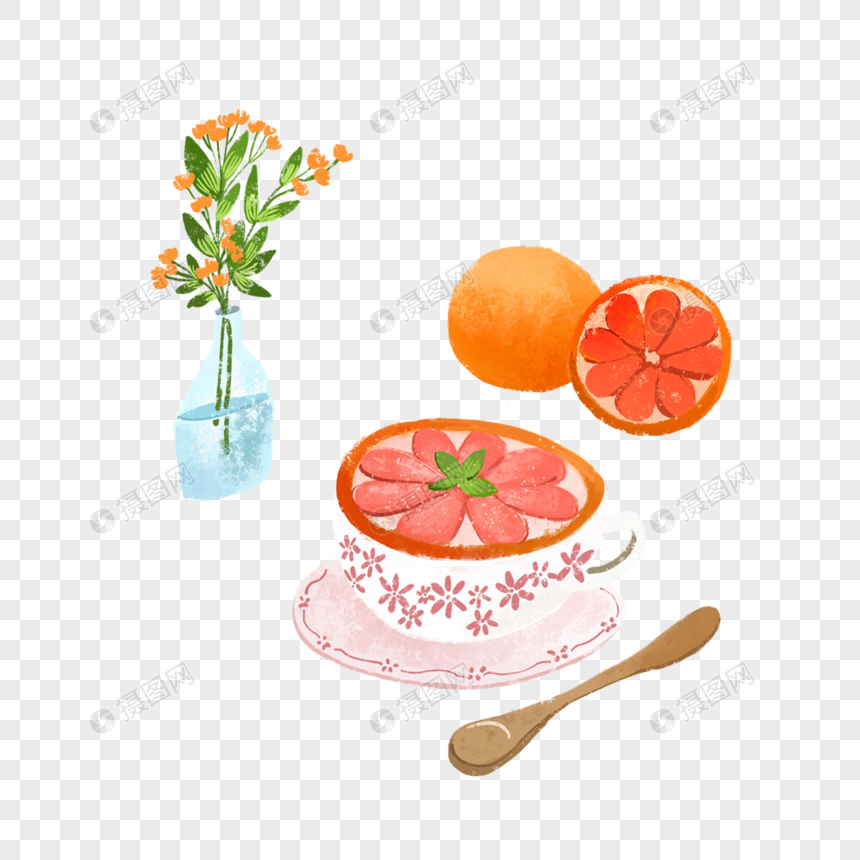 手绘小清新西柚甜品食物插画素材