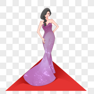 电影节走红毯的紫色礼服女明星图片