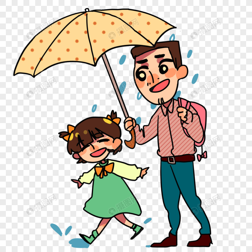 雨天给女儿撑伞的父亲