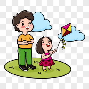 夏日放风筝的可爱父女图片