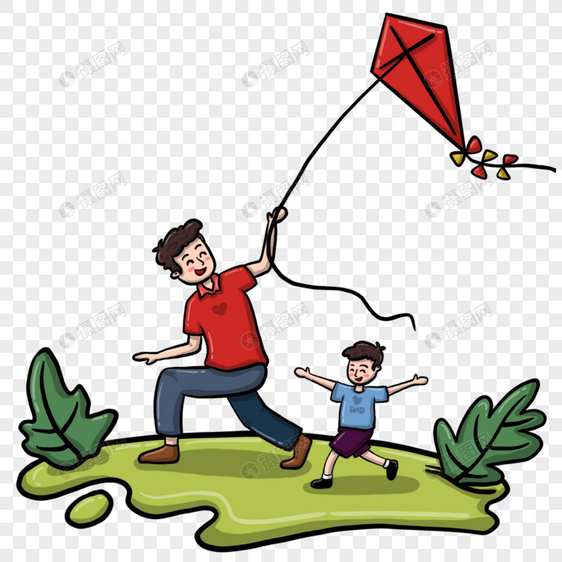 夏日奔跑放风筝的父子图片