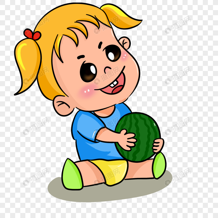 小孩抱西瓜图片