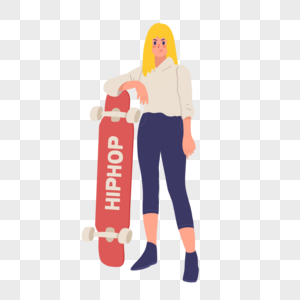 滑板少女手绘滑板女孩高清图片
