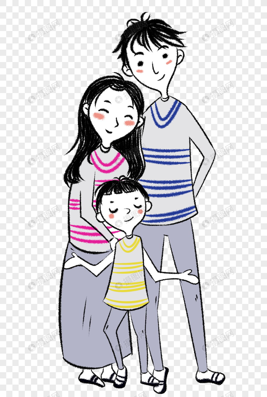 一家三口团圆照简笔画手绘