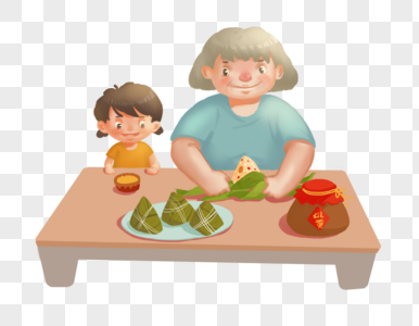 和奶奶一起吃粽子高清图片