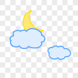 手绘平面白云和月亮PNG图片