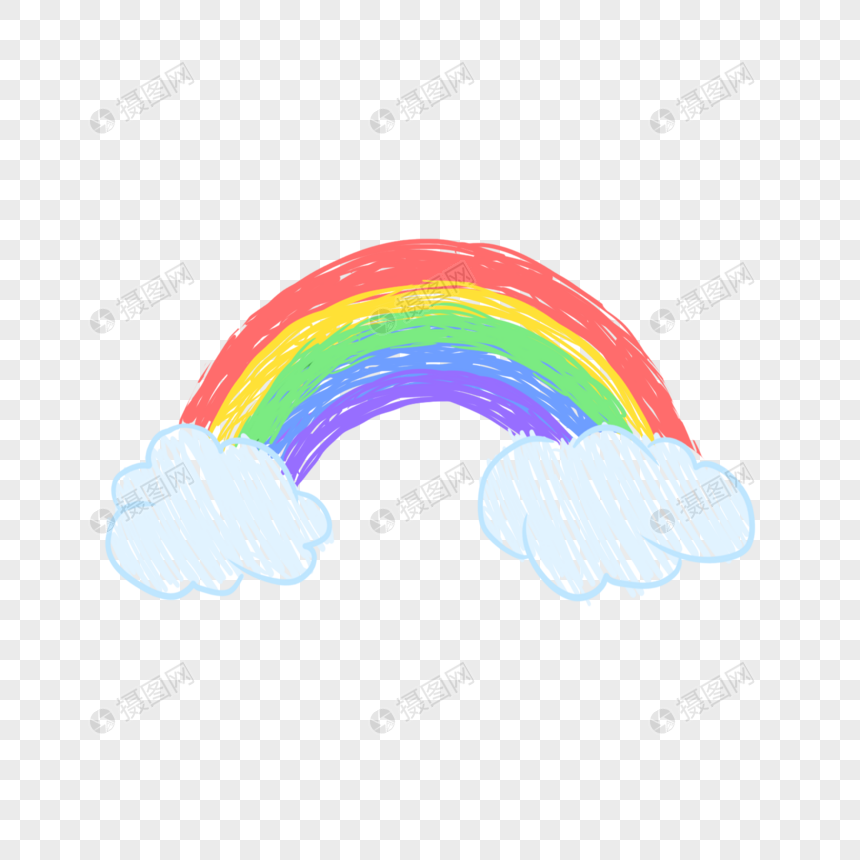 铅笔涂鸦彩虹云朵PNG图片