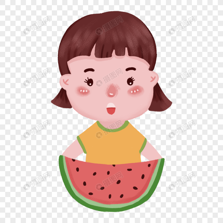 夏天吃西瓜的女孩图片
