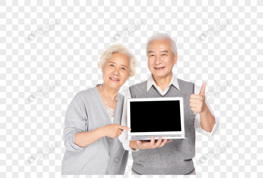 老年夫妻手拿电脑图片