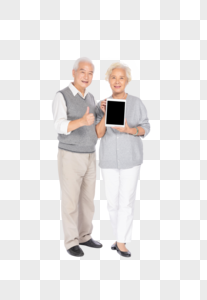 老年夫妻拿着平板电脑图片