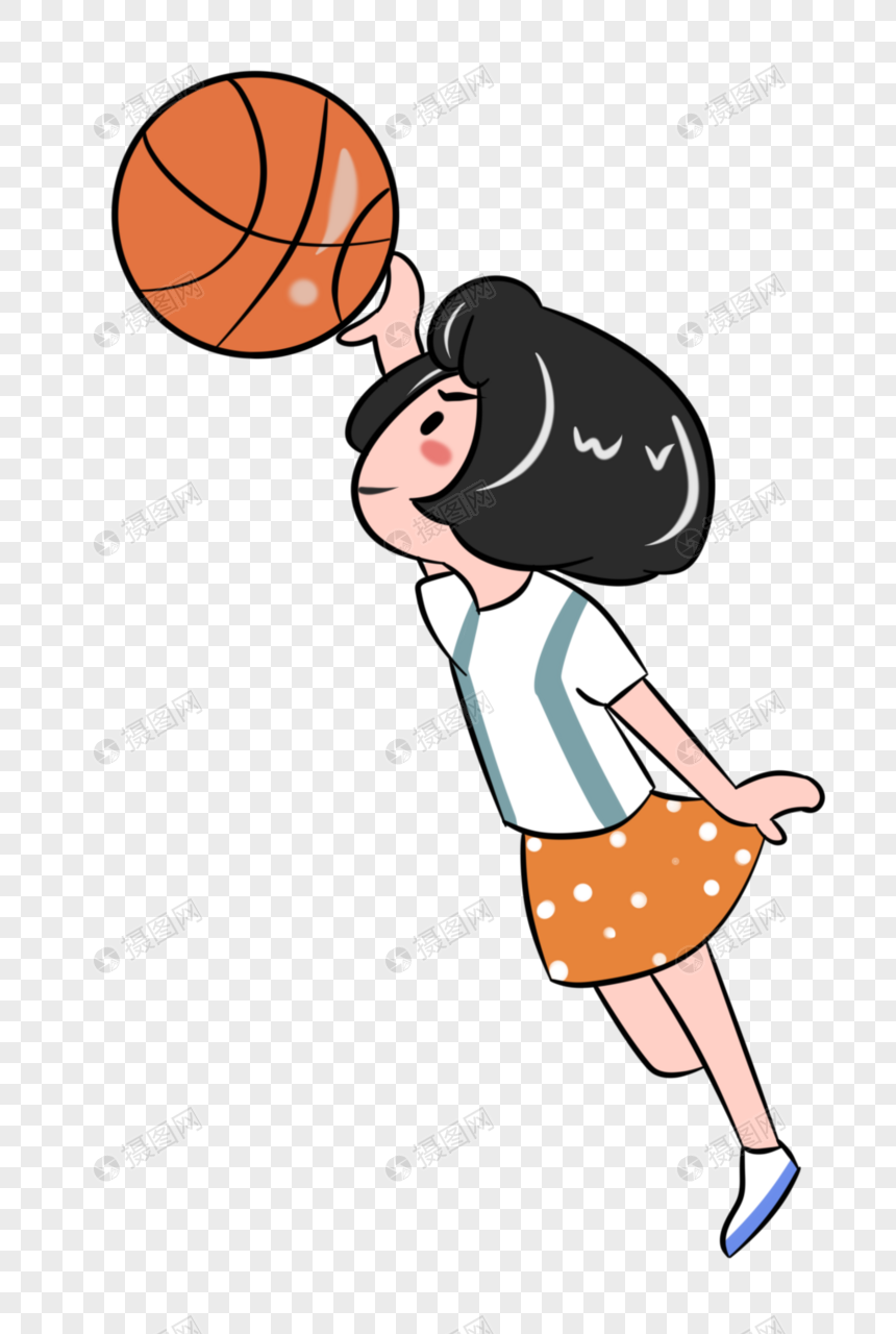 投篮的女生卡通手绘