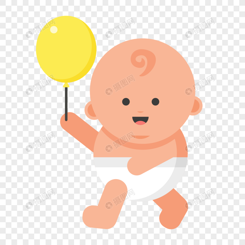 拿红气球的婴儿卡通人物元素