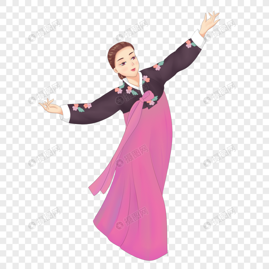 免抠元素 手绘/卡通元素 跳舞的朝鲜族少女.
