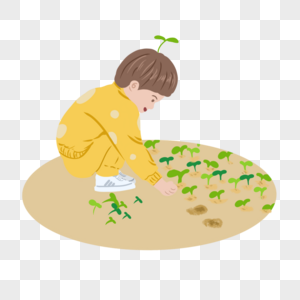种小植物的小男孩图片