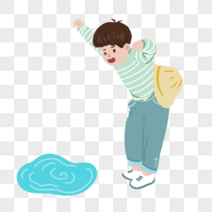 正在踩水玩耍的小男孩图片