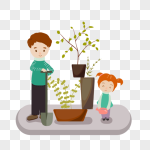 父女种植植物图片